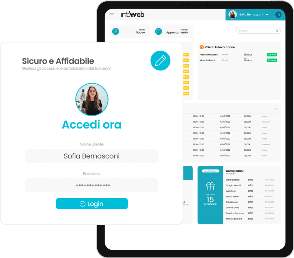 Ipad con accesso a gestionale online con sicurezza login e face id