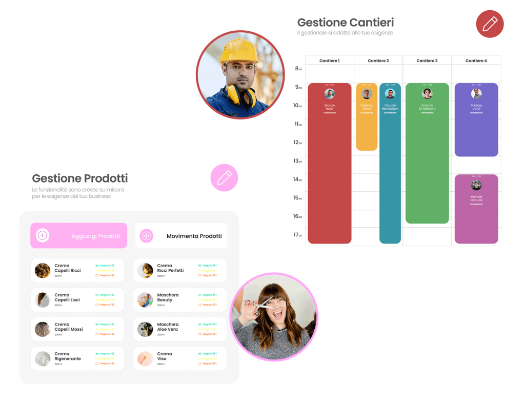 Gestionale in cloud su misura, esempio di gestione cantieri e salone di bellezza